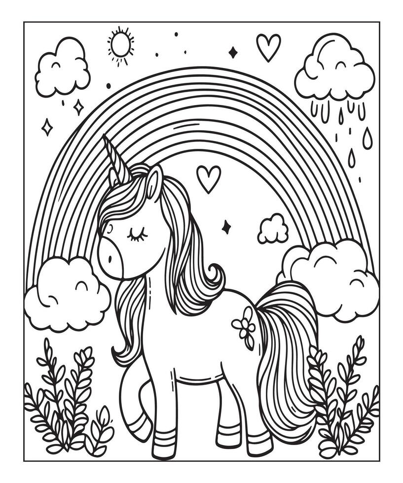 unicorn coloring page for kids vector