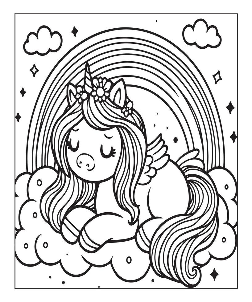 unicorn coloring page for kids vector