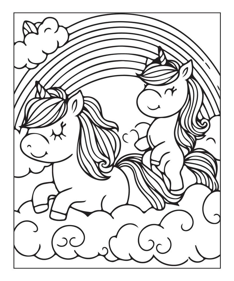 página para colorear de unicornio para niños vector