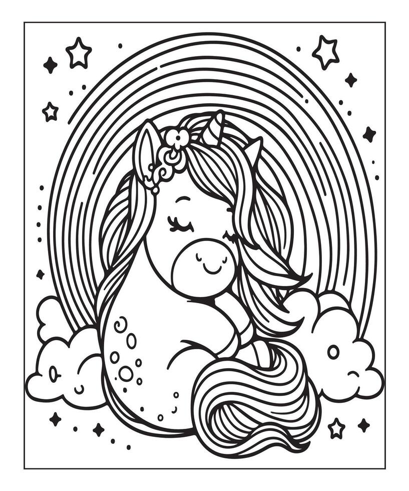 unicorn coloring page for kids vector