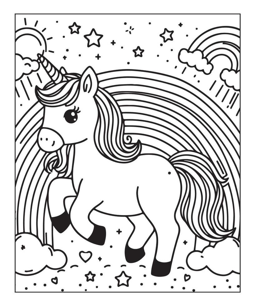 página para colorear de unicornio para niños vector