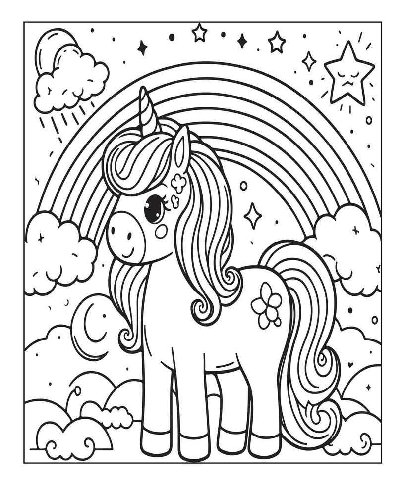 unicorn coloring page for kids vector