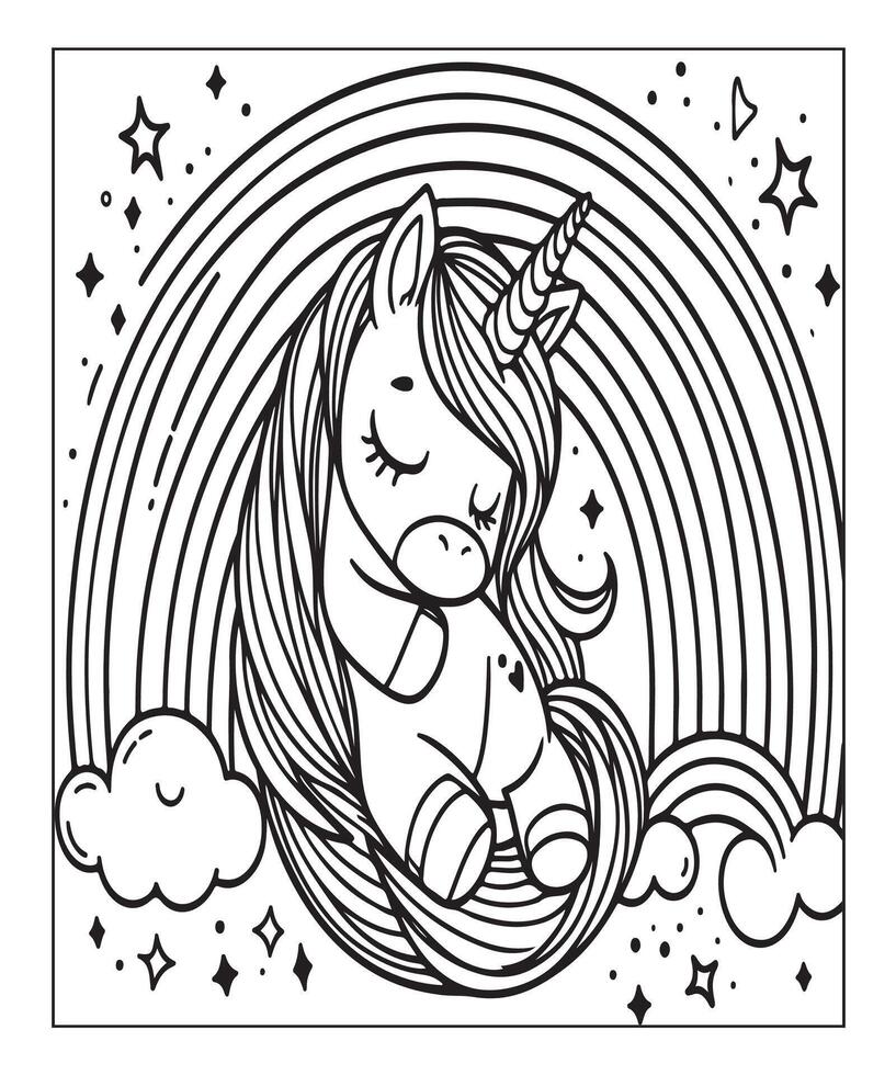 unicorn coloring page for kids vector