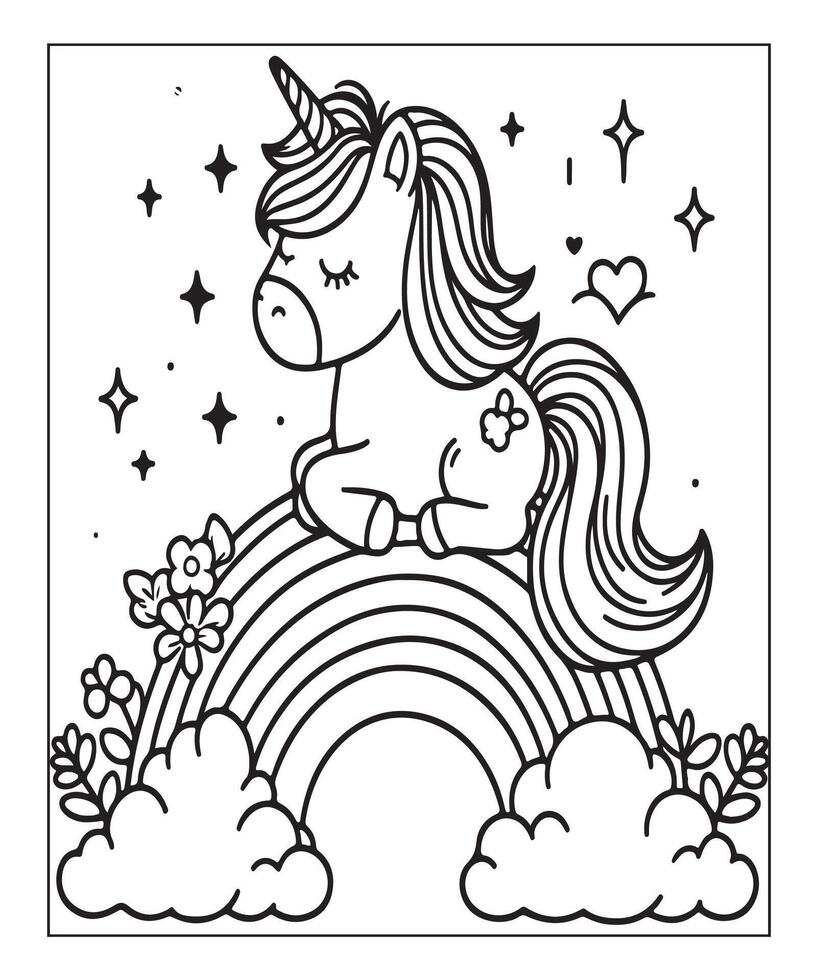 unicorn coloring page for kids vector