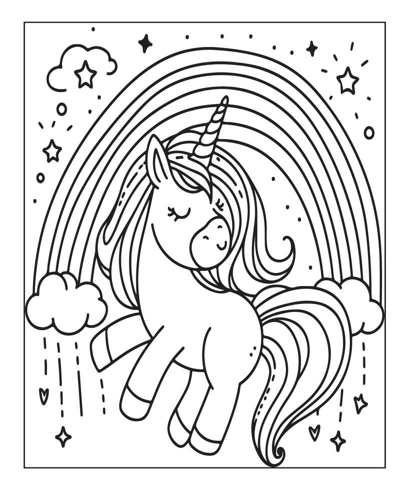 unicorn coloring page for kids vector