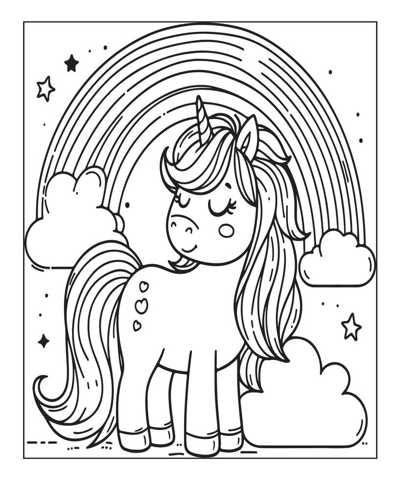 página para colorear de unicornio para niños vector