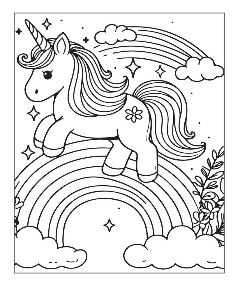 unicorn coloring page for kids vector