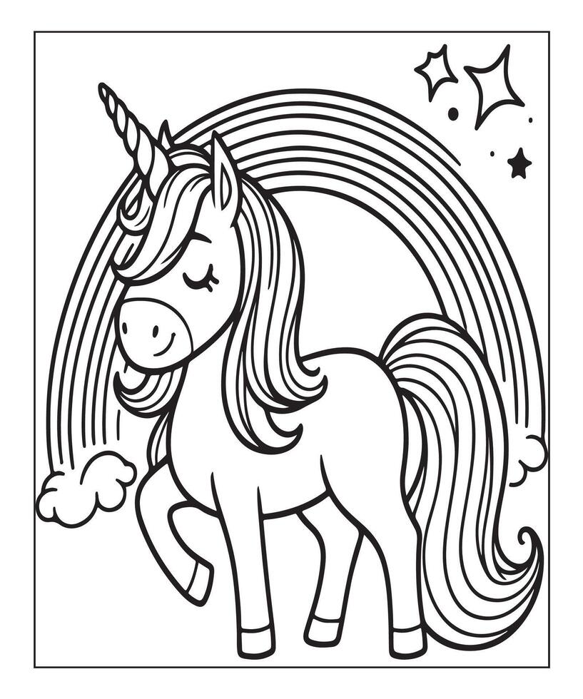 unicorn coloring page for kids vector