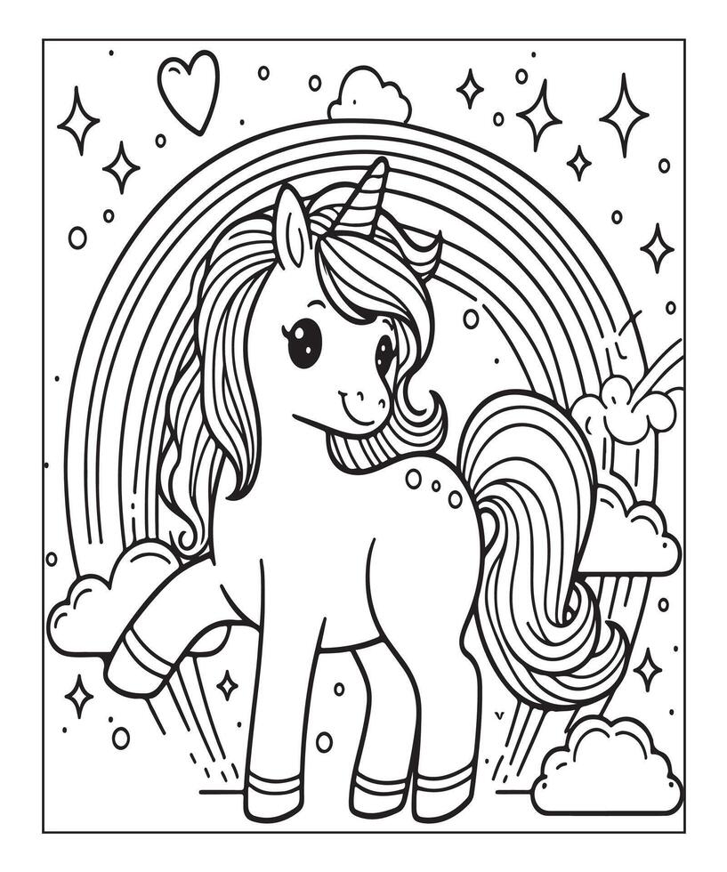 página para colorear de unicornio para niños vector