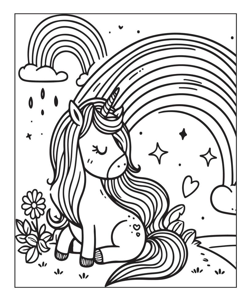 unicorn coloring page for kids vector