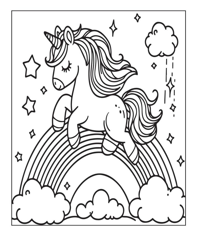 unicorn coloring page for kids vector