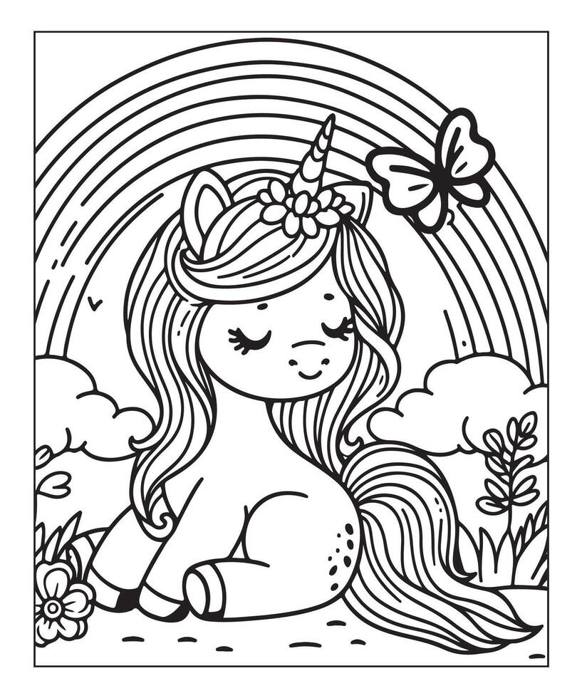 unicorn coloring page for kids vector