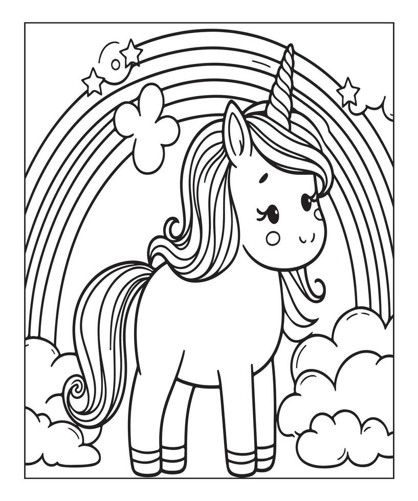 unicorn coloring page for kids vector