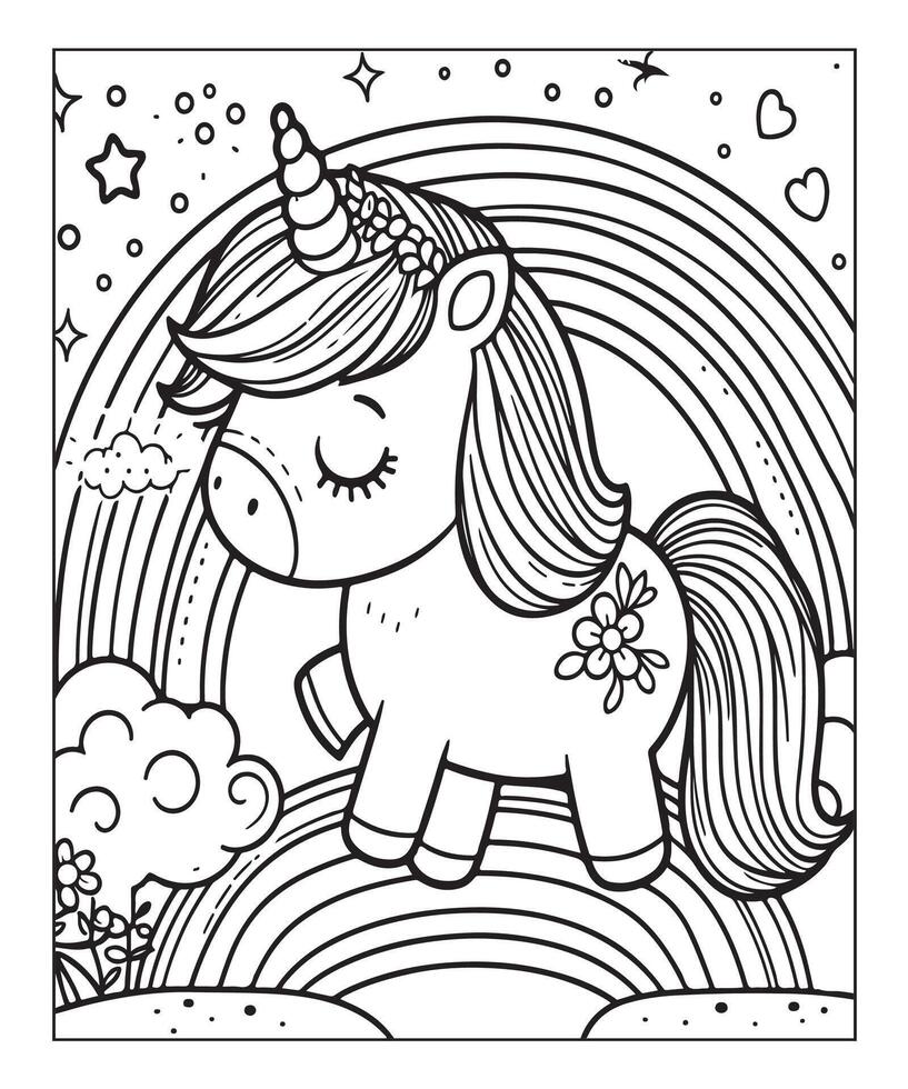 unicorn coloring page for kids vector