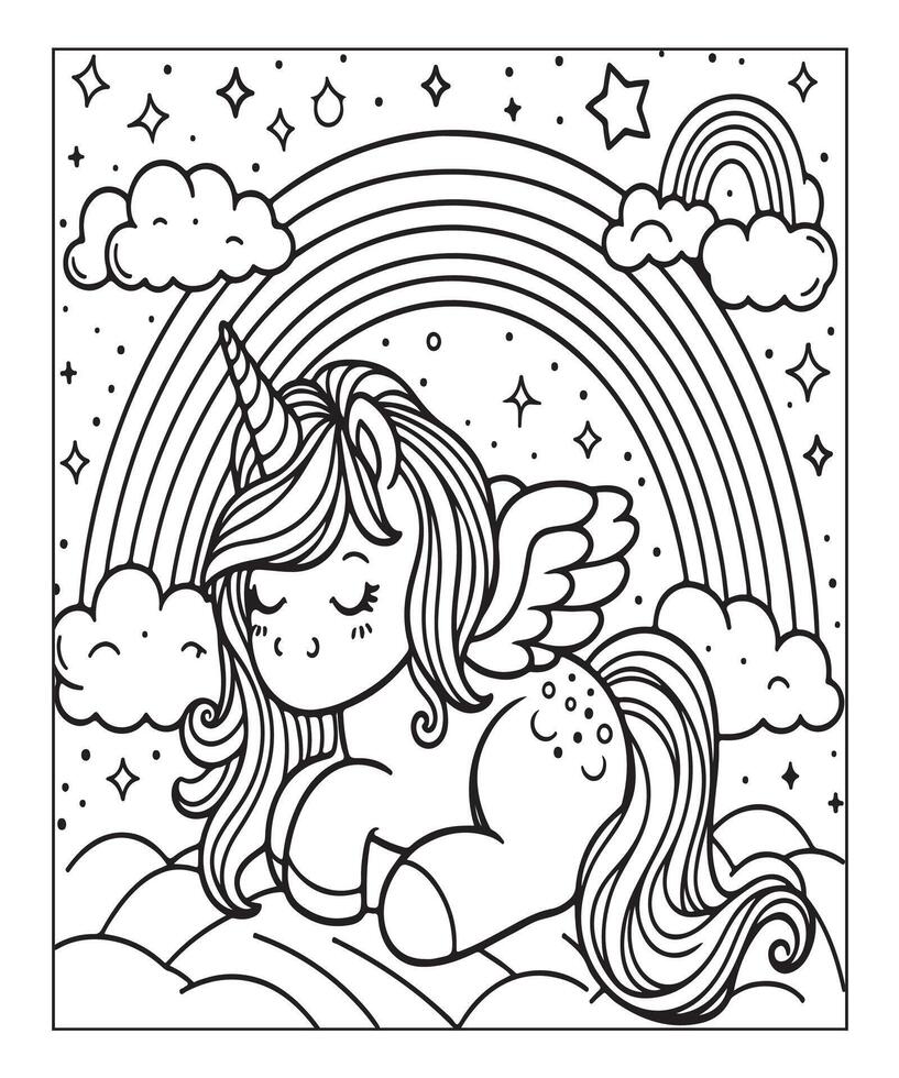 unicorn coloring page for kids vector