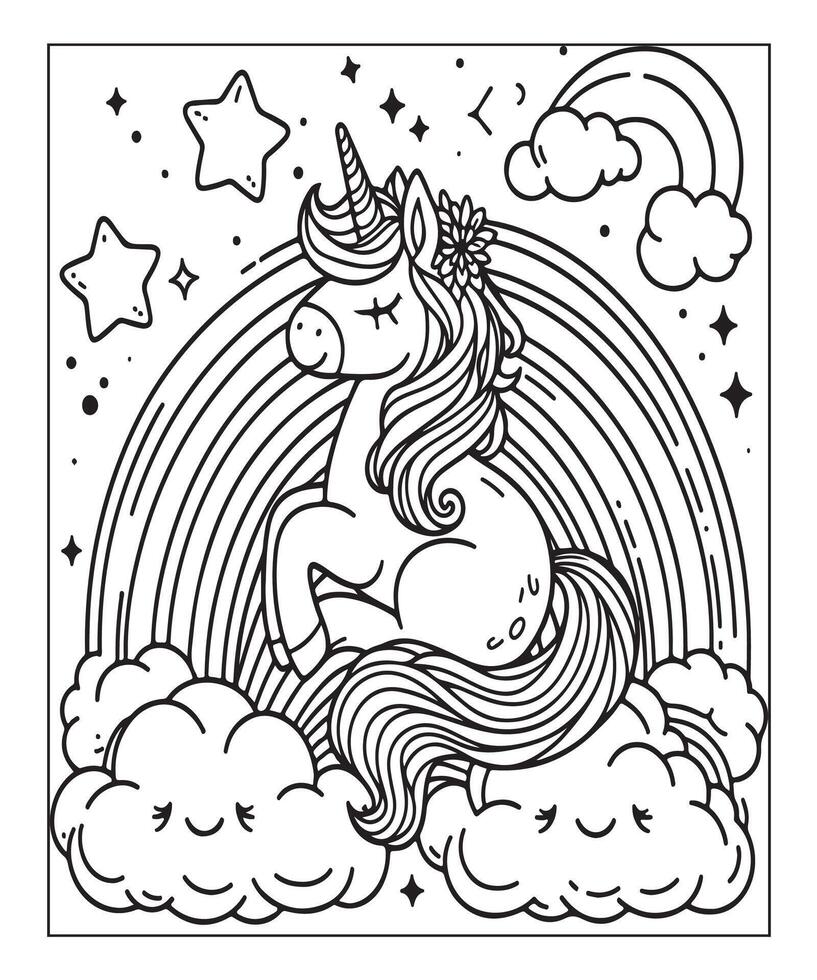 unicorn coloring page for kids vector