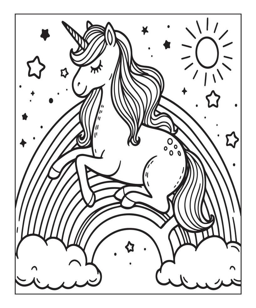 unicorn coloring page for kids vector