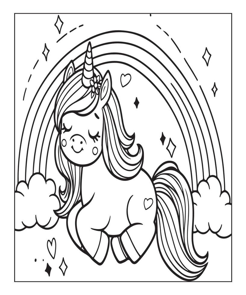 unicorn coloring page for kids vector