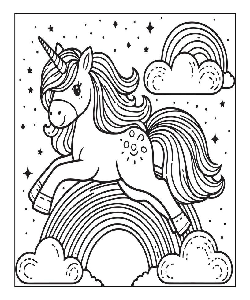 página para colorear de unicornio para niños vector