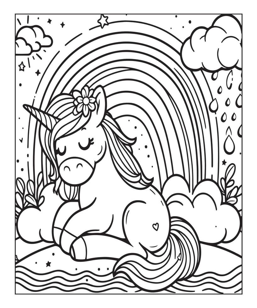 unicorn coloring page for kids vector