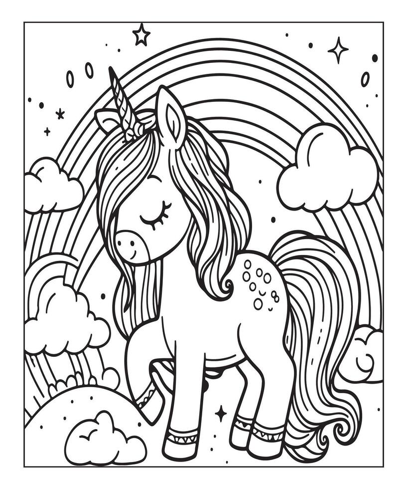 unicorn coloring page for kids vector