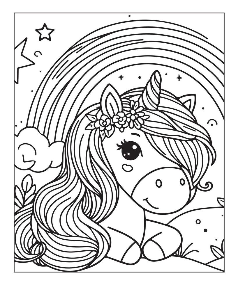 unicorn coloring page for kids vector