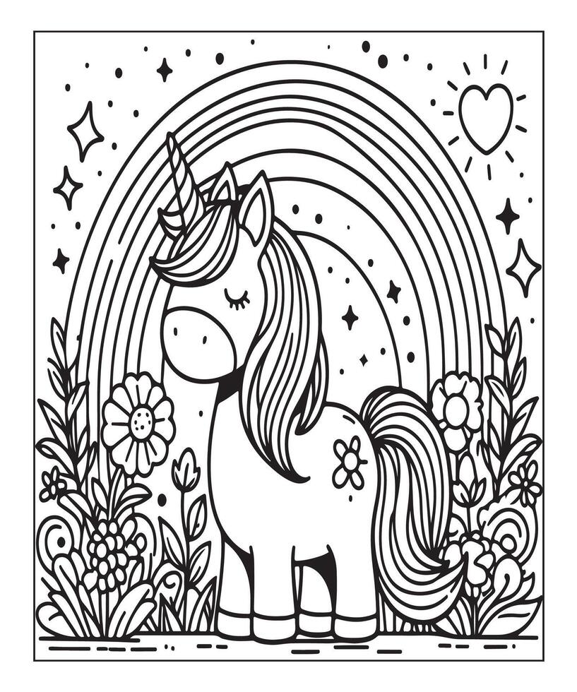 unicorn coloring page for kids vector