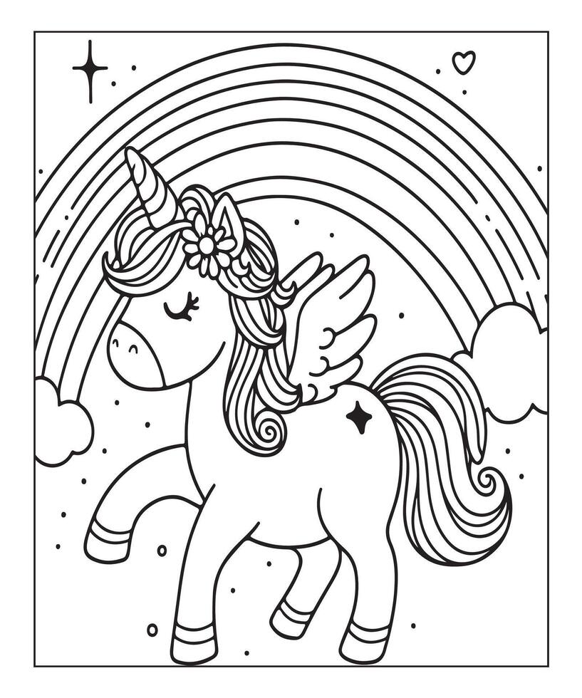 unicorn coloring page for kids vector