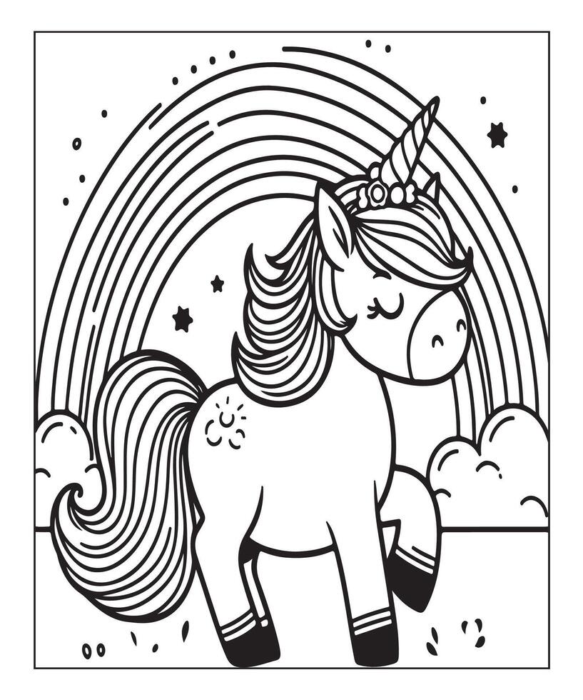 página para colorear de unicornio para niños vector