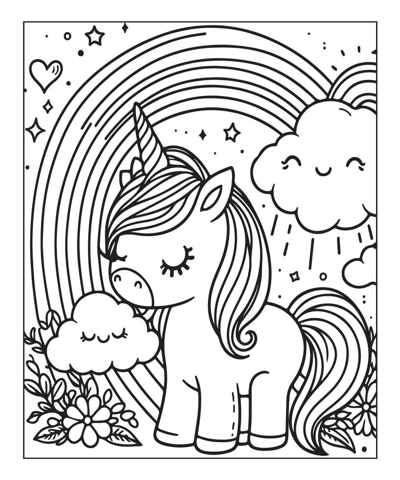 unicorn coloring page for kids vector