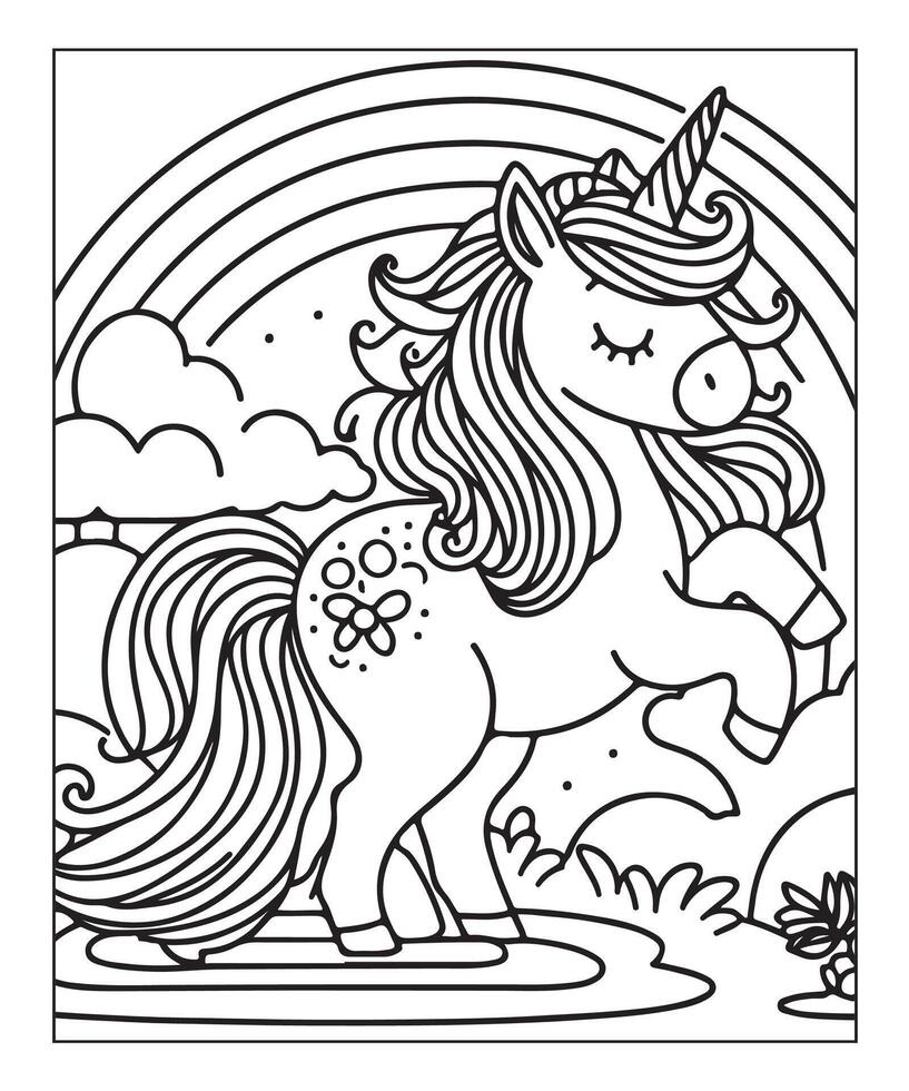 unicorn coloring page for kids vector