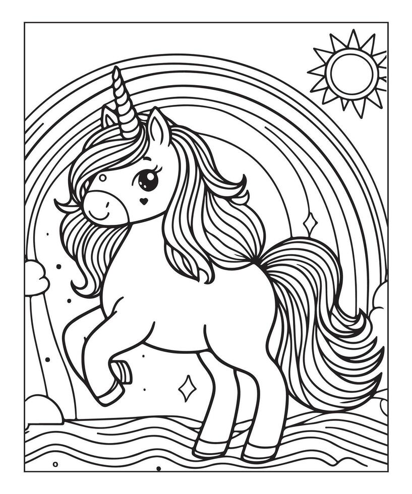 unicorn coloring page for kids vector