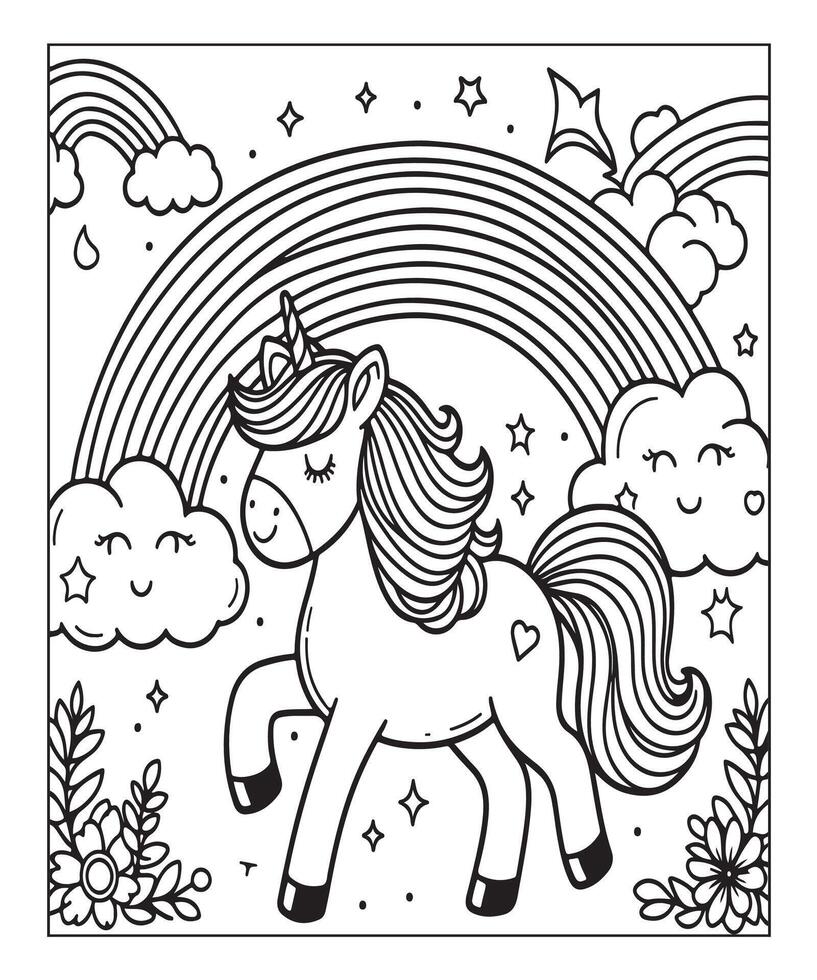 unicorn coloring page for kids vector