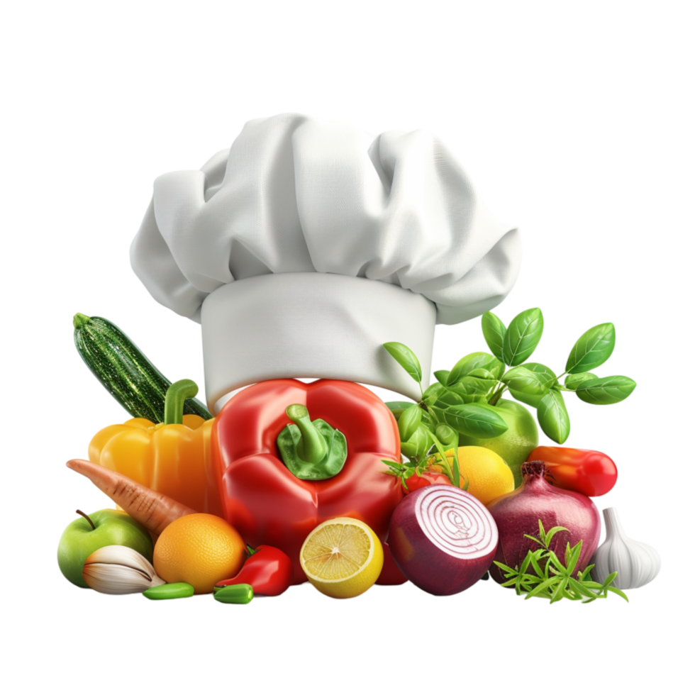 Chef hat with fresh vegetables isolated on transparent background png