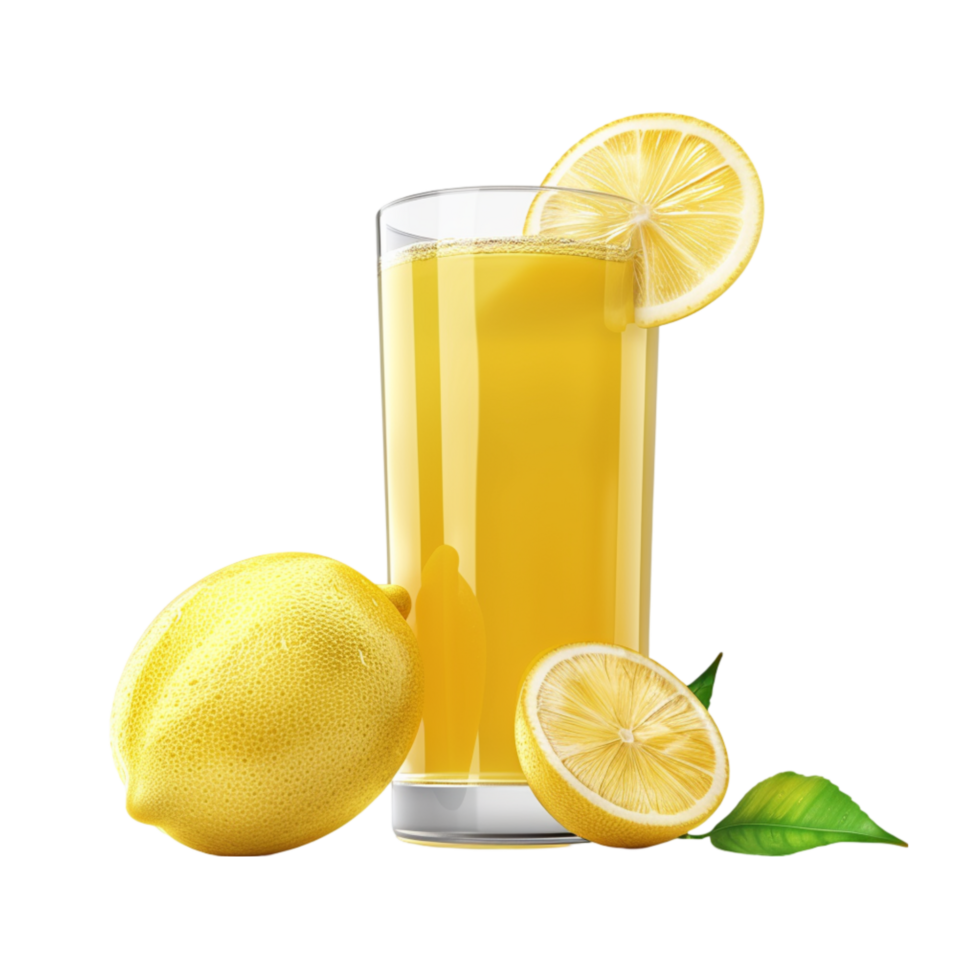 Refreshing Lemon Juice A cup of lemon juice with fresh lemon isolated on transparent background png