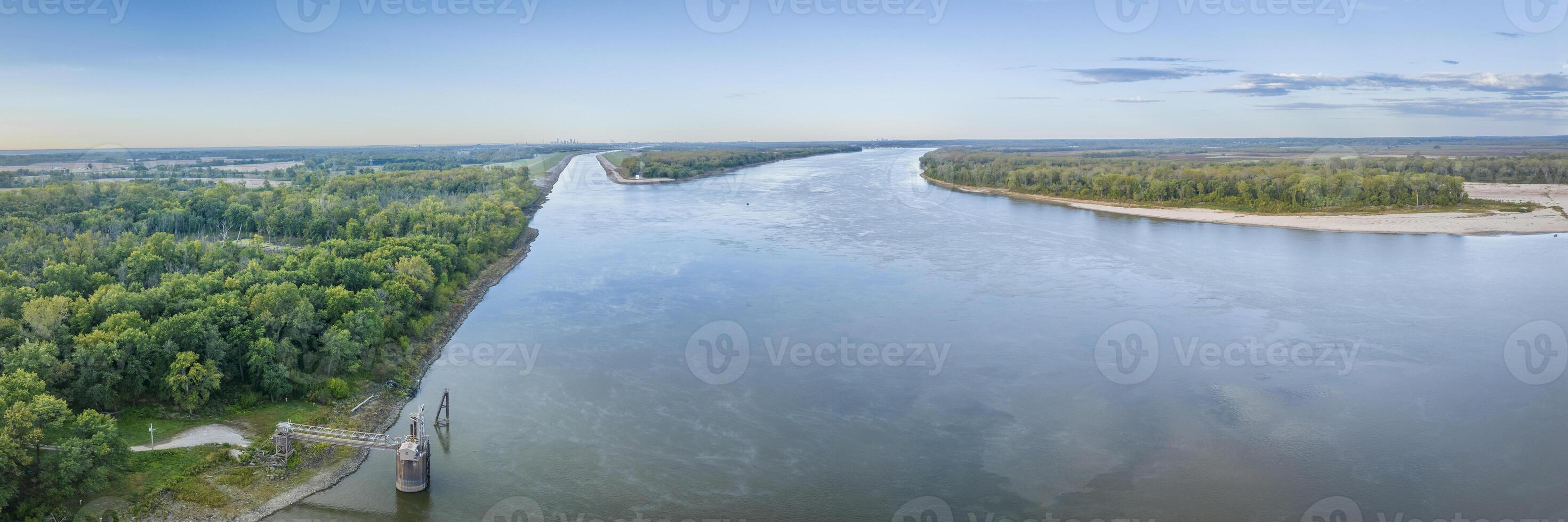 aerial panorama of Mississippi River and entrance to the Chain of Rocks Bypass Canal above St Louis photo