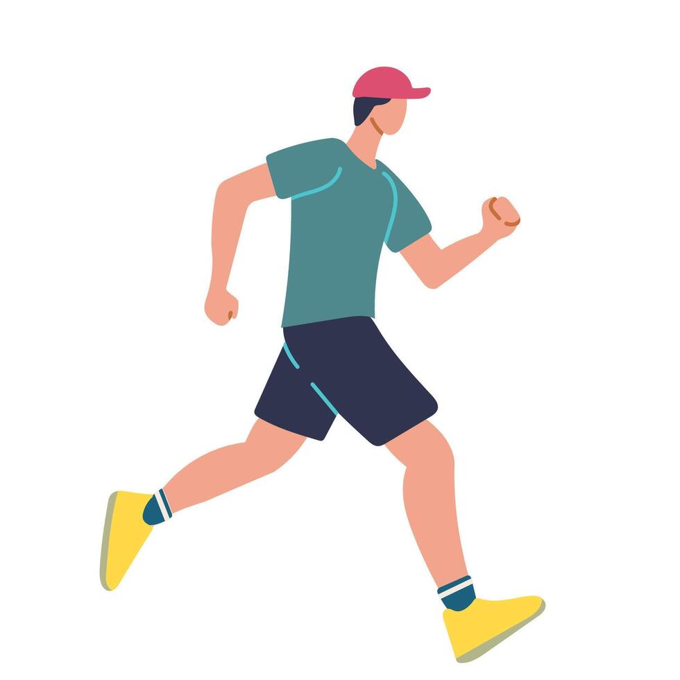 Man running sprinting flat illustration isolated on white background. Runner, sportive men cartoon characters. vector