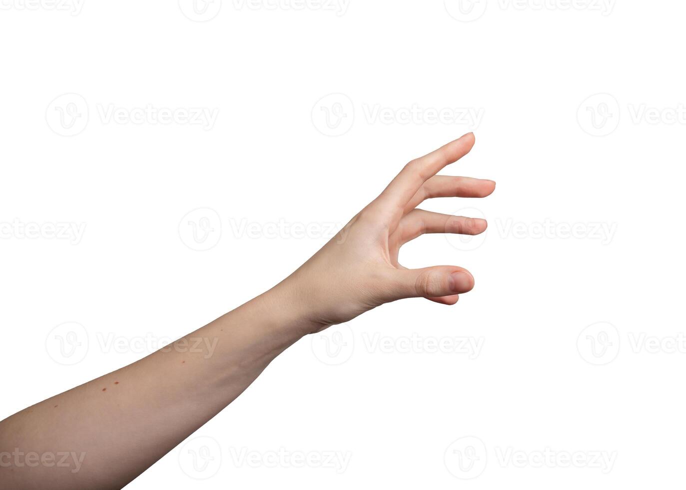 Hand, fingers stretching out, reaching to something, isolated on white background photo