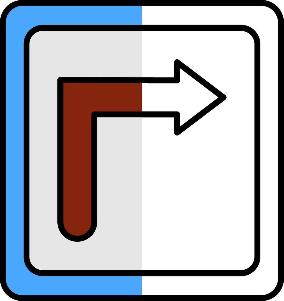 Turn Right Filled Half Cut Icon vector