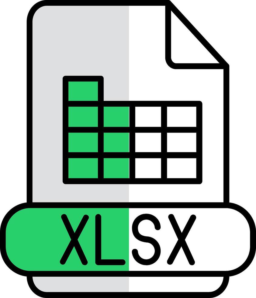 xlsx lleno medio cortar icono vector