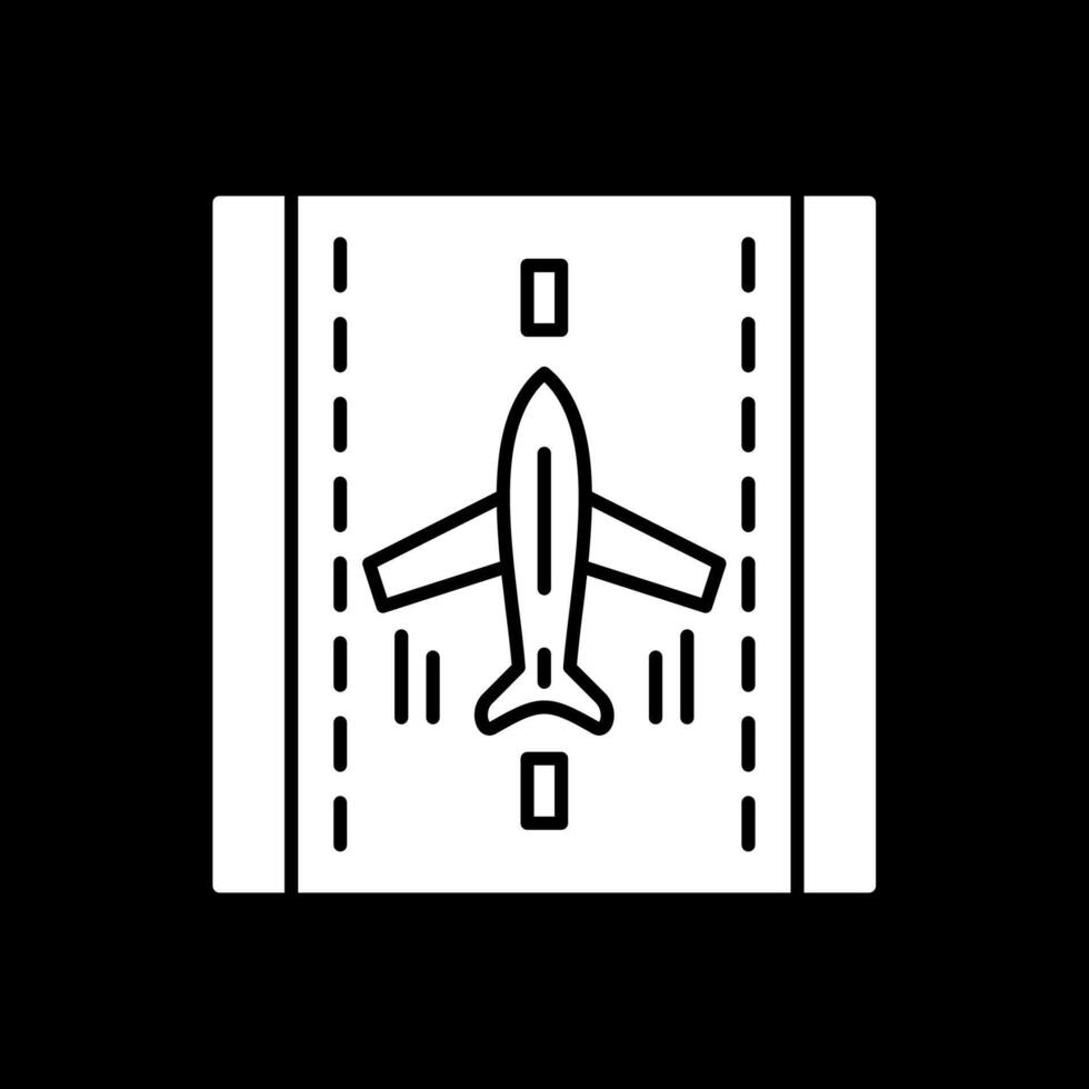 aterrizaje avión glifo invertido icono vector