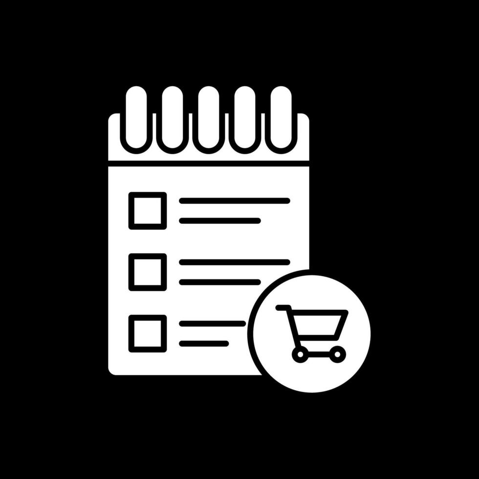 compras lista glifo invertido icono vector