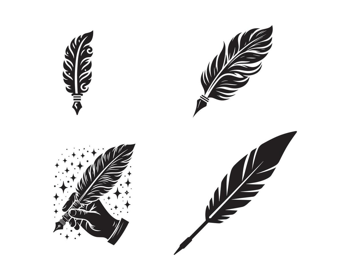 pluma silueta icono gráfico logo diseño vector