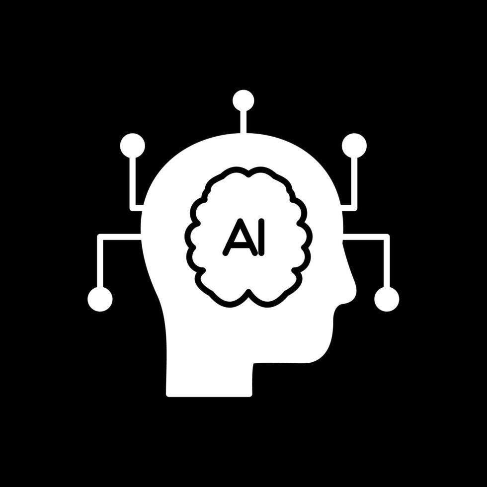 artificial inteligencia glifo invertido icono vector