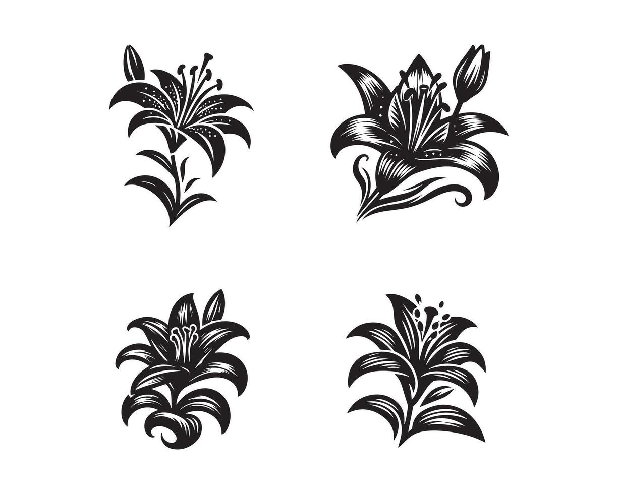 lily flowers silhouette icon graphic logo design vector