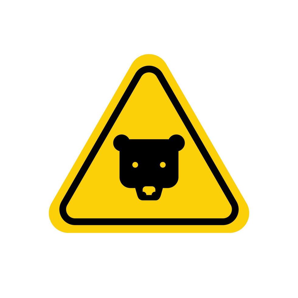 Bear warning sign. Yellow triangle with black bear head in line frame. isolated on white background. vector