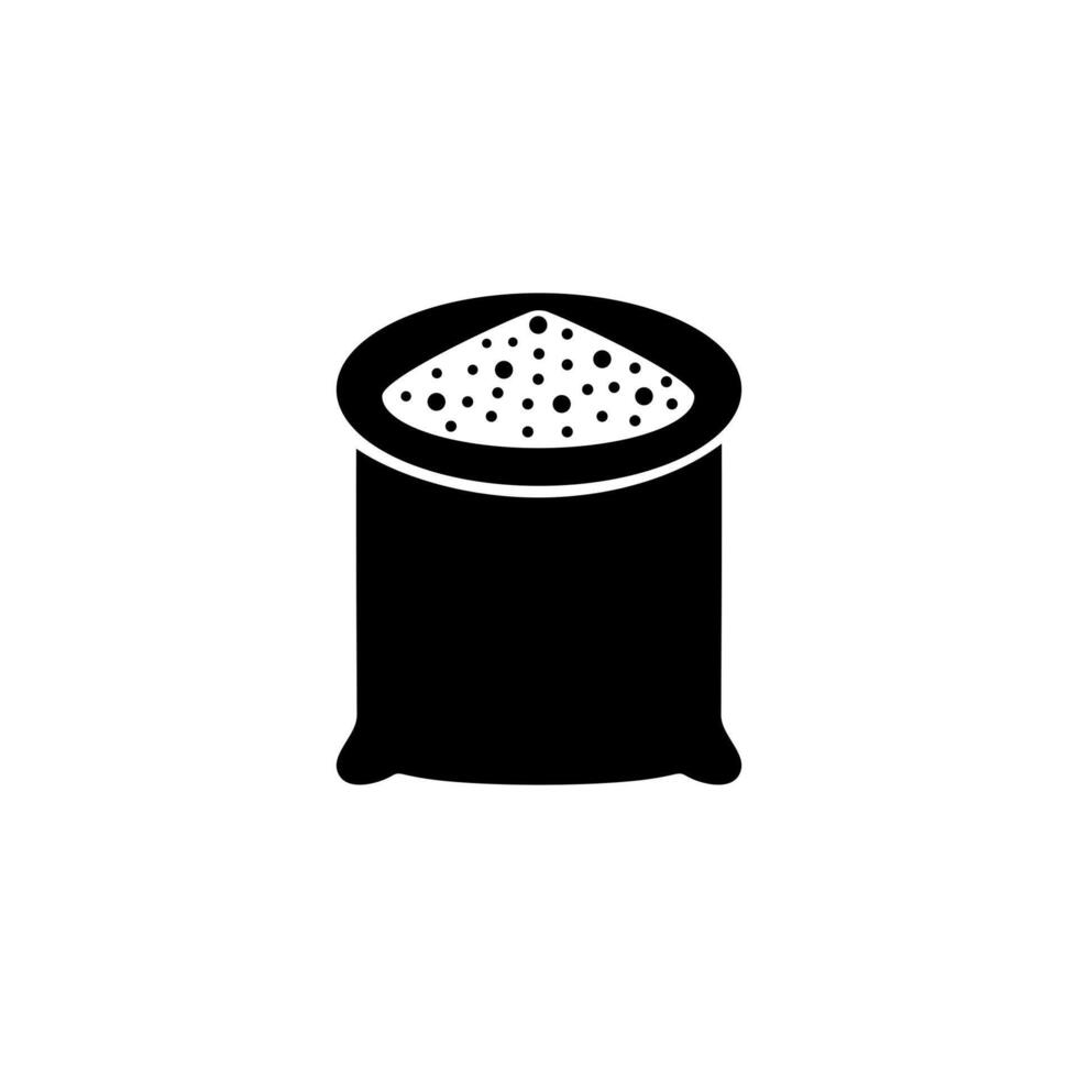 Open sack with pile grain. black glyph icon isolated on white background.Web vector