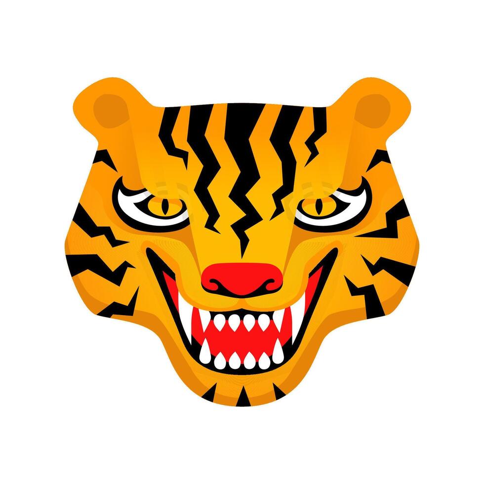 Tiger head roaring. flat illustration isolated on white background. vector