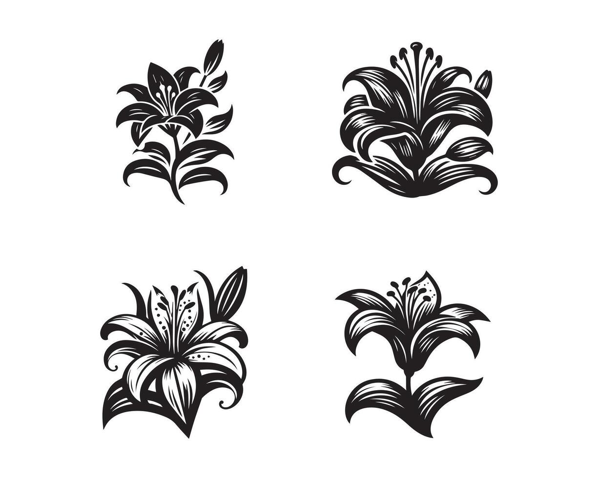 lily flowers silhouette icon graphic logo design vector