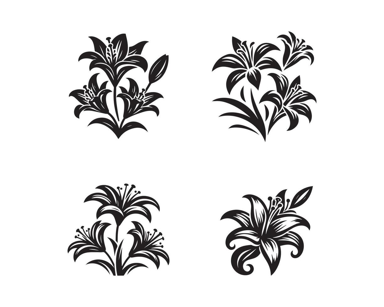 lily flowers silhouette icon graphic logo design vector